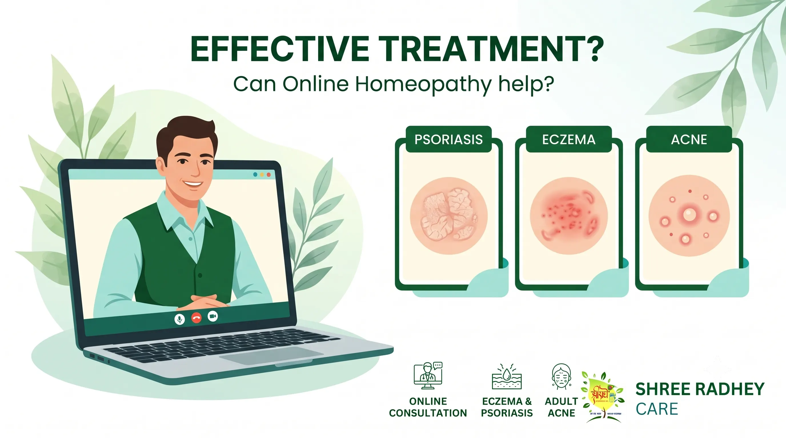 Can an online homeopath effectively treat eczema, psoriasis, or chronic adult acne?